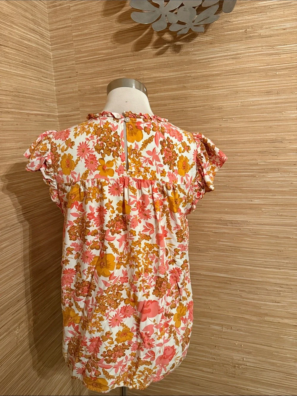 LOFT Floral Puff-Sleeve Blouse in Coral & Mustard